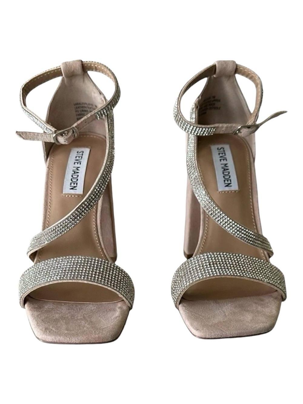 Steve Madden Varali Nude Suede Rhinestone Block Heel Sandals Size 7
